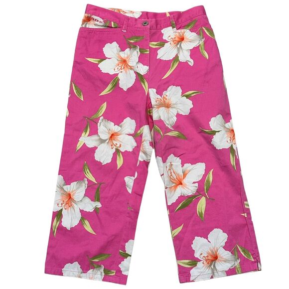 Lauren Ralph Lauren Ankle Pants Pink Flowers Women size 6P Spring Cotton Blend - Picture 1 of 11